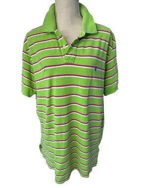 Polo Ralph Lauren Green Purple Stripe Mens XL Short Sleeve Polo Shirt Classic Fi